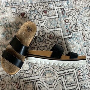 Reef Platform Sandals womens size US 9 Black Cushion Vista Natural Cork Slide